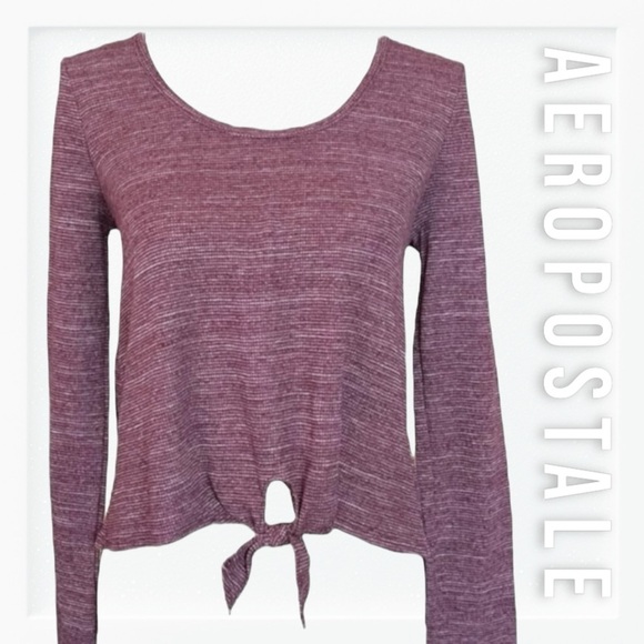 NWT Aero Long Sleeve Waffle Knit Tie Waist Top sz M - Picture 1 of 12